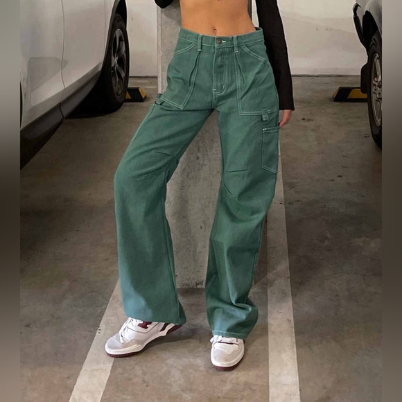 Lioness Princess Poly Miami Vice Wide Leg Cargo Style Pants Green - Picture 1 of 16